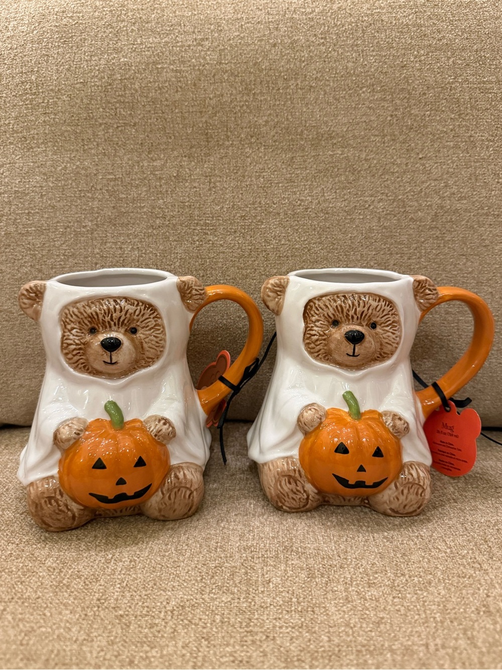 Teddy Bear Ghost Pumpkin Halloween Fall Set of 2 Mugs Creepy Critters Brand New